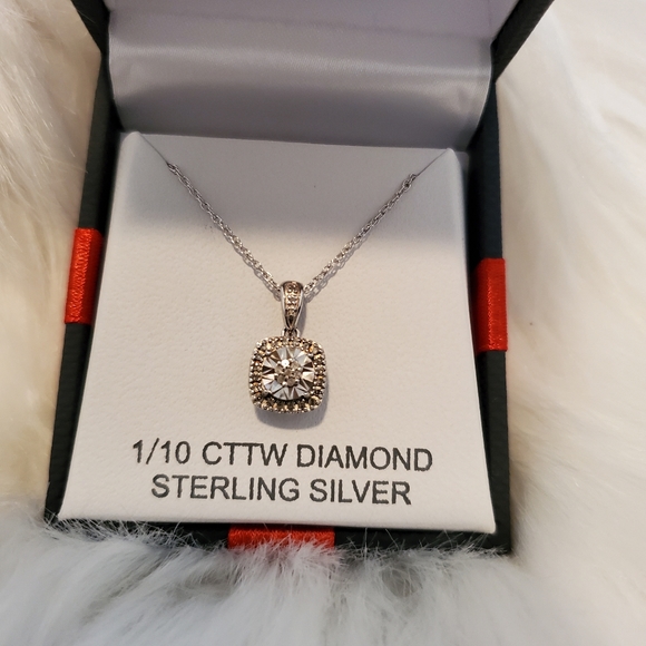 NWT GENUINE DIAMOND STERLING SILVER PENDANT NECKLACE GORGEOUS - Picture 5 of 8